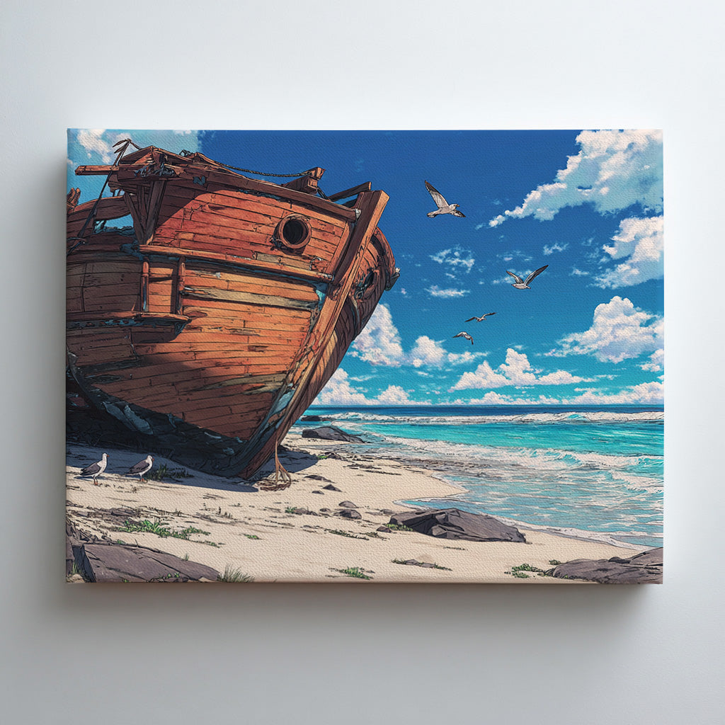 ○永遠星の浜辺　　　絵画原画 砂に沈む星の舟 The Starship Beneath the Dunes – Hapicasso